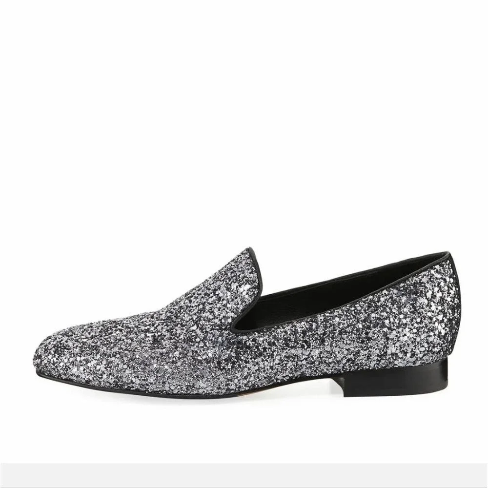 DONALD J PLINER Lyle Loafer‎ Glitter Smoking Slippers Flats Black Leather 7